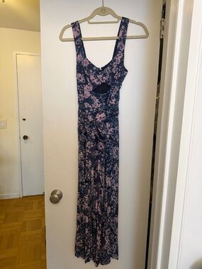 Rebecca Taylor Navy and Pink Floral Cutout Jumpsuit